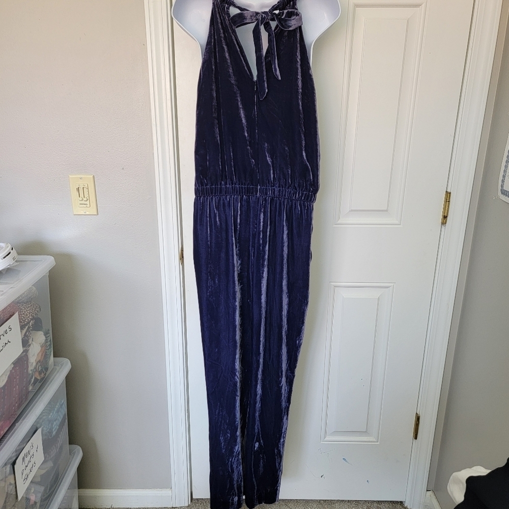 LOFT Velvet Halter Neck Sleeveless Jumpsuit Holiday Party Blue Purple Small - Picture 9 of 16